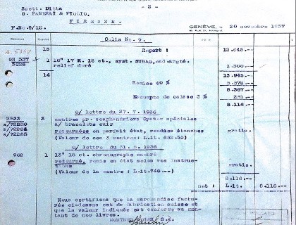 1937年11月20日 发票 1936年7月27日3只退回Rolex维修后送还Panerai 编号 72280/72284/72285