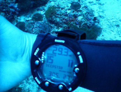 第一次下水时戴的松拓ZOOP NOVO，陪我到达了人生的第一个30米。
