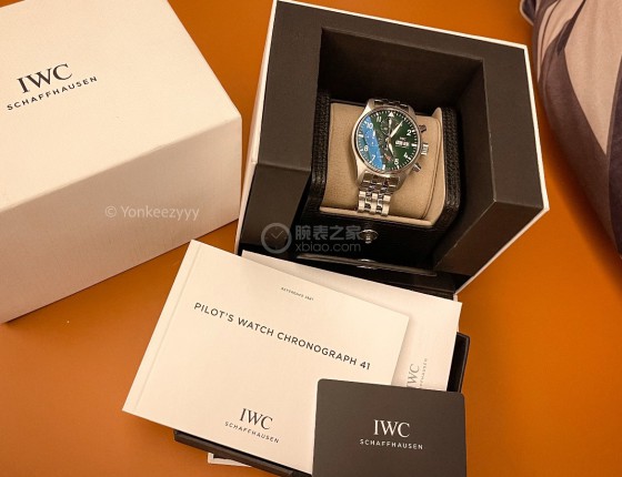 【微距分享】绿盘飞计41mm IW388104 首块机械计时表